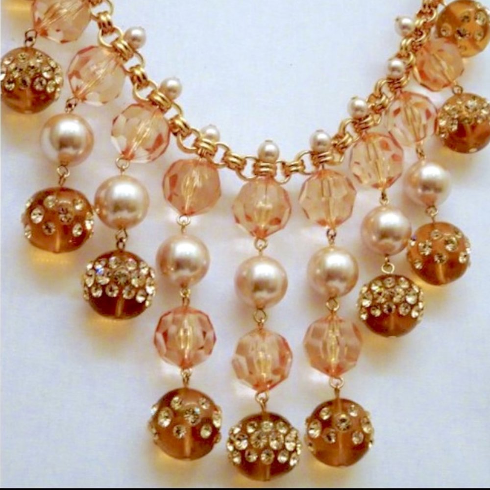 KATE SPADE Massive Runway Crystal Ball Pearl Drippy Fringe Necklace Bib Collar